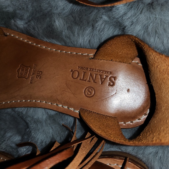 Santo Calzature. Roma S. 38 Fringe Brown Leather Bohemian Gladiator Sandals - Picture 5 of 8